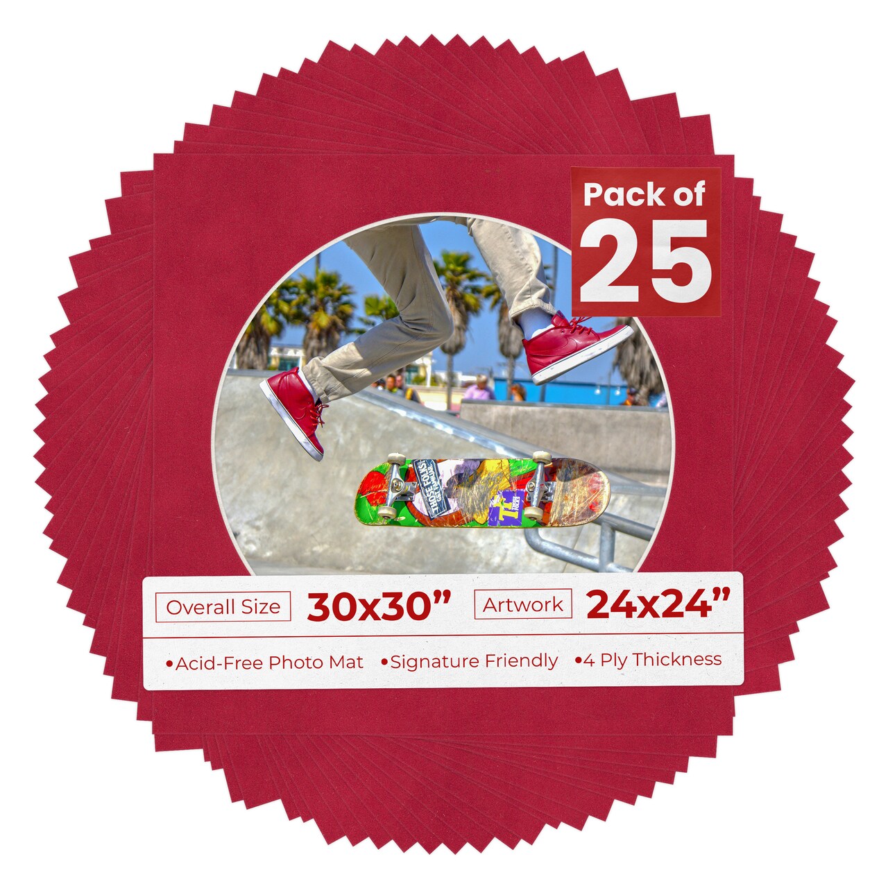 Red Suede Mat Board for 30x30 Frames - Circle Opening for 24x24 Photos